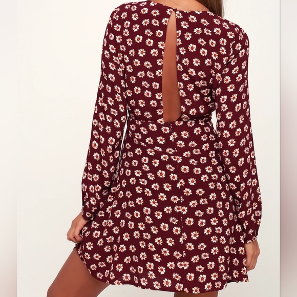 Fleur and Flirtation Burgundy Floral Print Long Sleeve Dress - Picture 2 of 2
